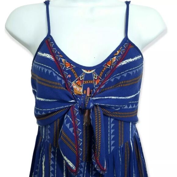FLYING TOMATO | Blue Striped Boho Open Back Tie Front Jumpsuit Size Medium - Picture 4 of 12